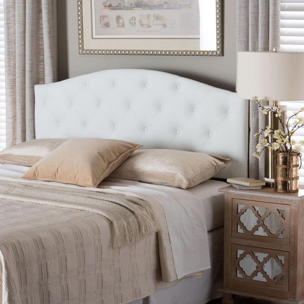 Full Myra Modern And Contemporary Faux Leather Upholstered Button-Tufted Scalloped Headboard White - Baxton Studio: Elegant Design, Wood Frame Mounted