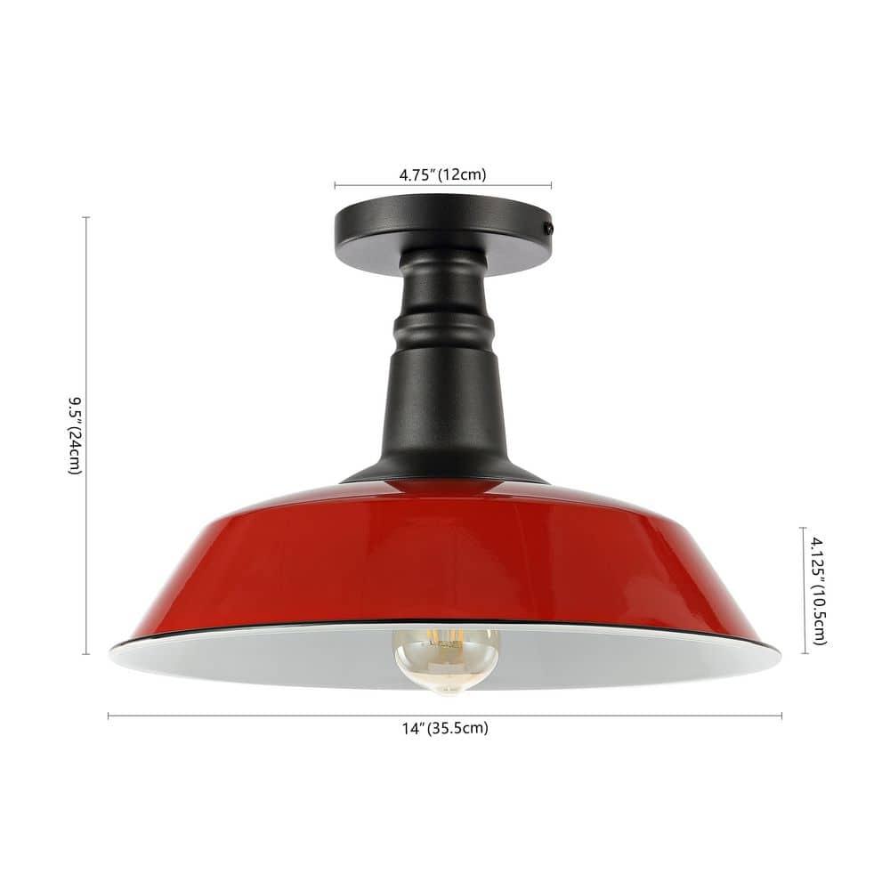 Camila 14" 1-Light Classic Industrial Indoor/Outdoor Iron LED Semi Flush Mount, Red/White