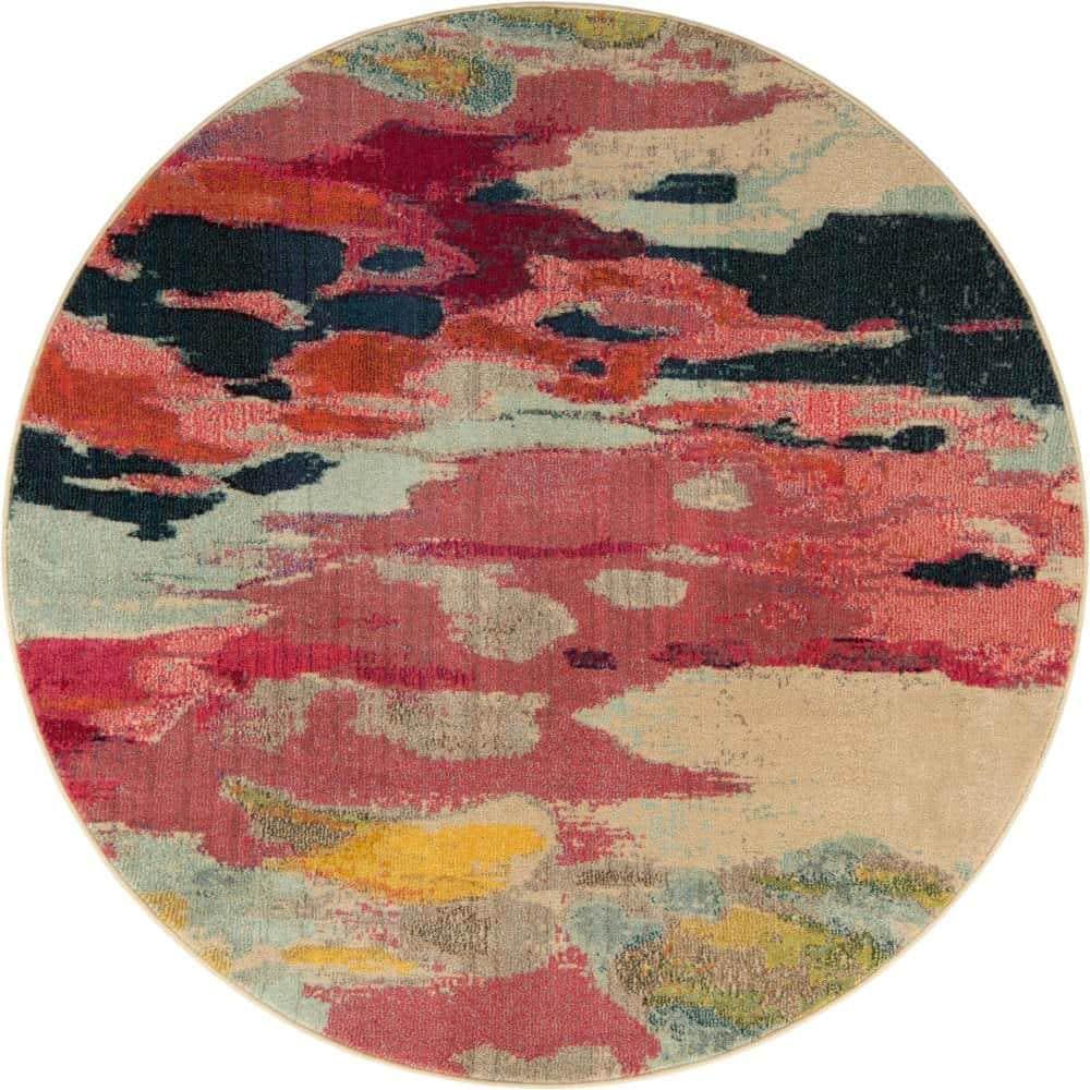 Unique Loom Estrella Collection Area Rug - Laurnell (6' 1" Round Pink/Orange)