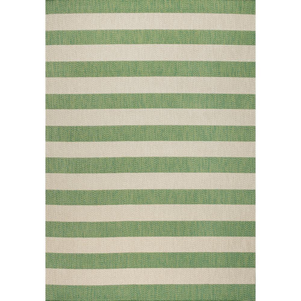 4' x 6' Negril Two-Tone Wide Stripe Indoor/Outdoor Area Rug, Green/Cream - JONATHAN Y