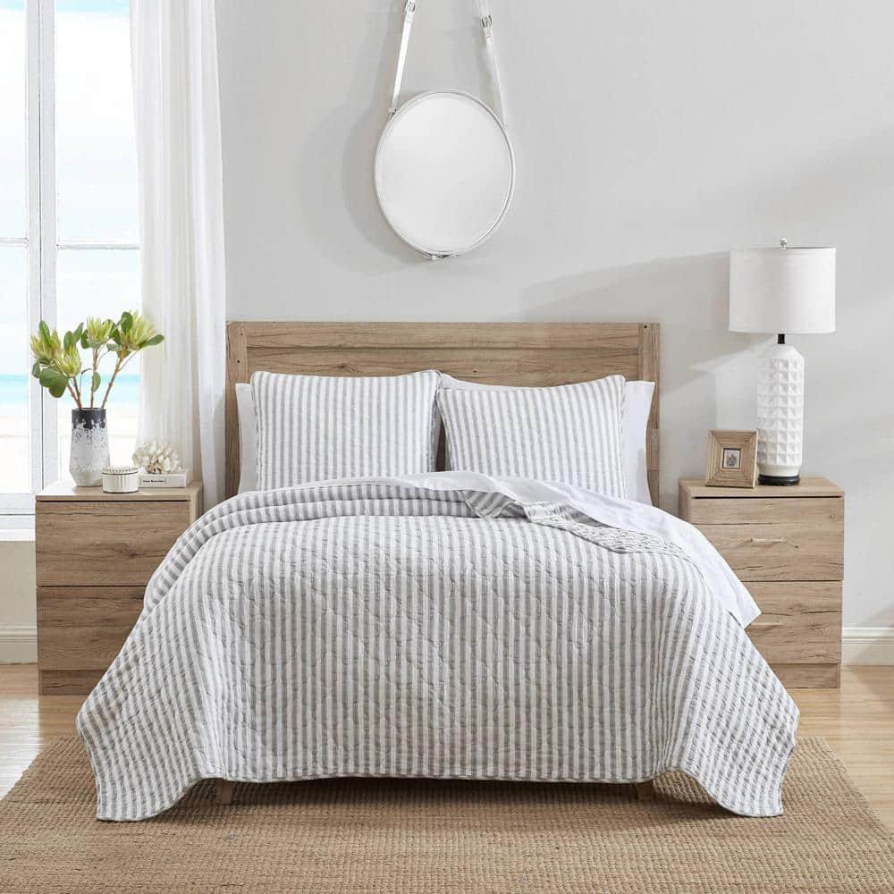 Twin Willow Way Ticking Stripe Quilt & Sham Set Gray - Stone Cottage: Twin Coverlet Set with Pillow Sham