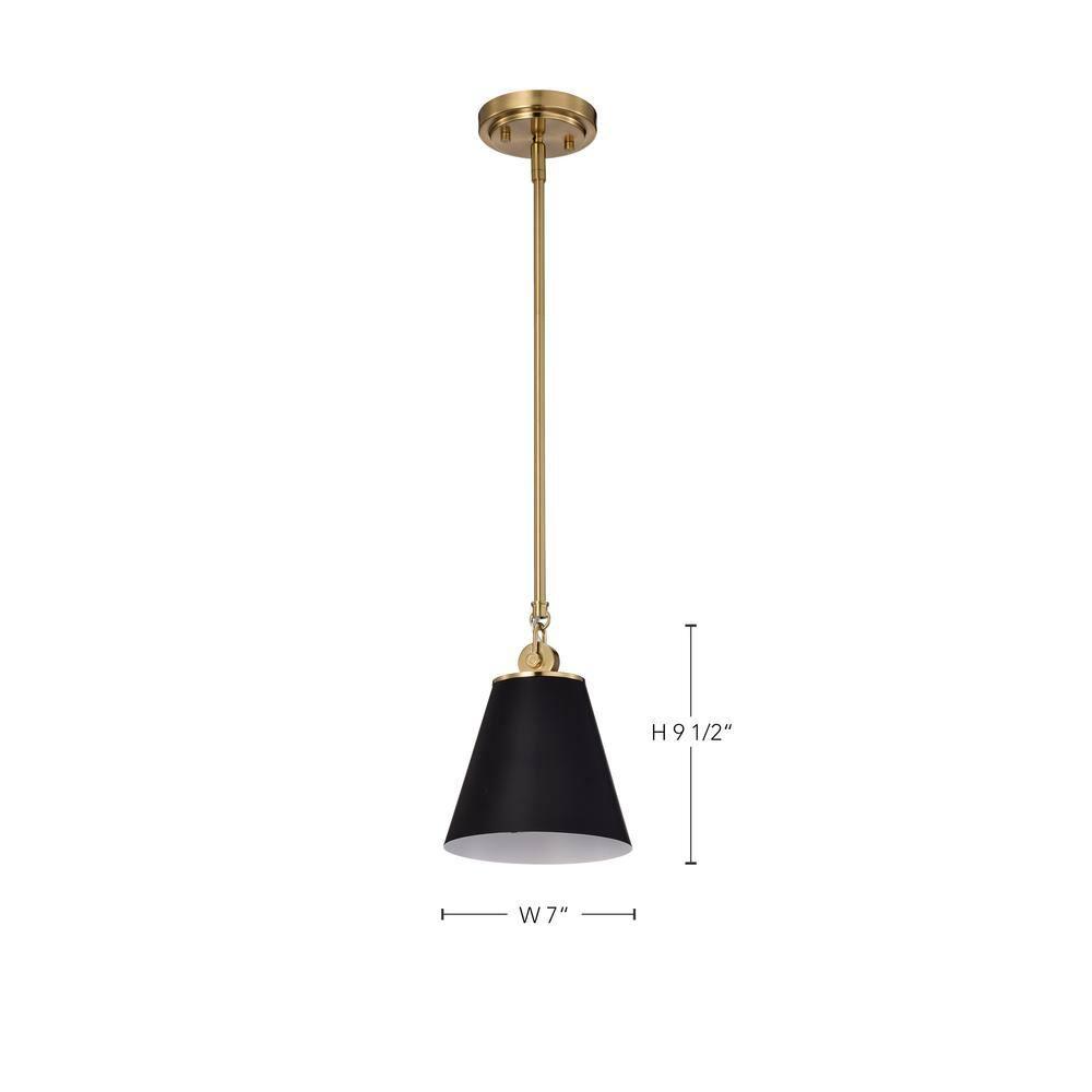 Dover Mini Pendant in Black with Vintage Brass Trim and White Lining