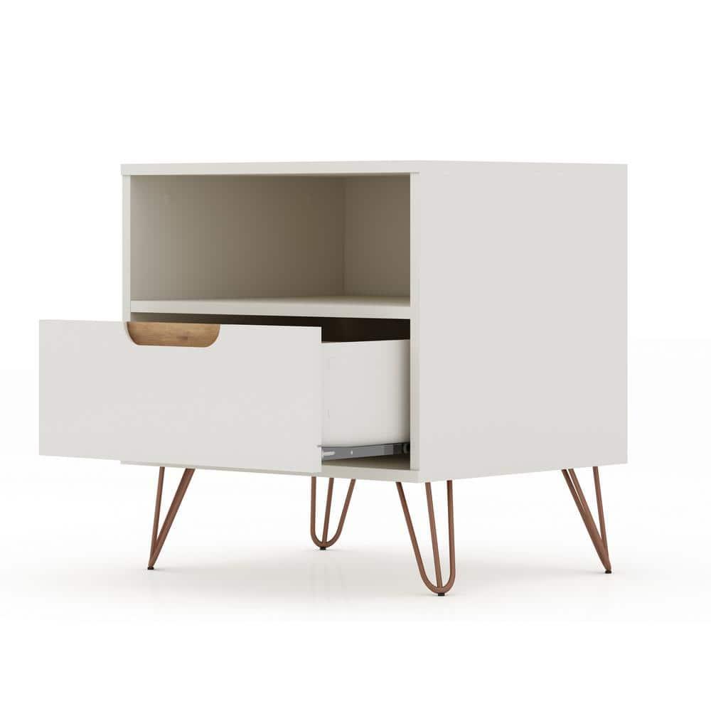 Set of 2 Rockefeller 1 Drawer Nightstands Off White/Nature - Manhattan Comfort