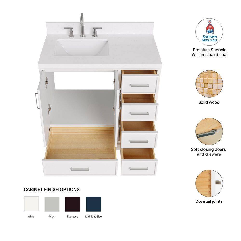 Ariel M036slcqrvo Stafford 36" Free Standing Single Basin Vanity Set - White