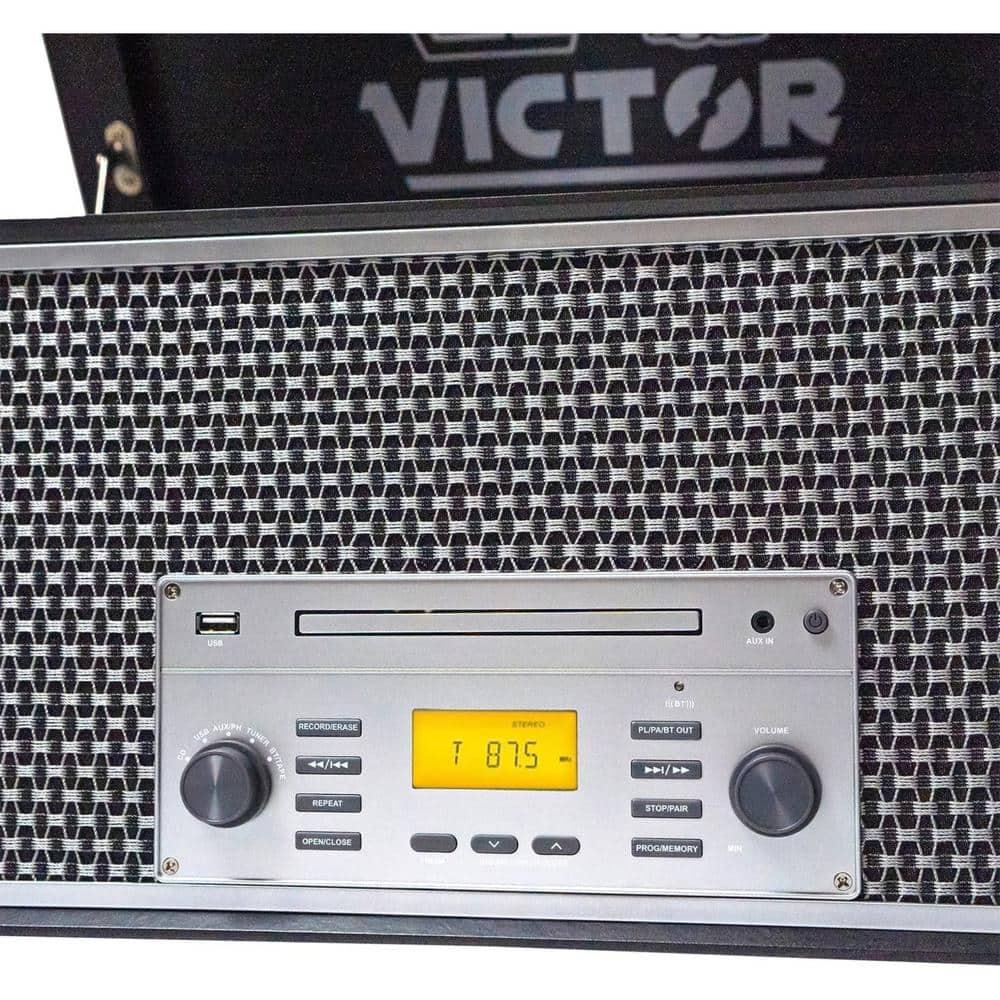 Victor 8-in-1 Wood Music Center with Bluetooth Vinyl Record Player