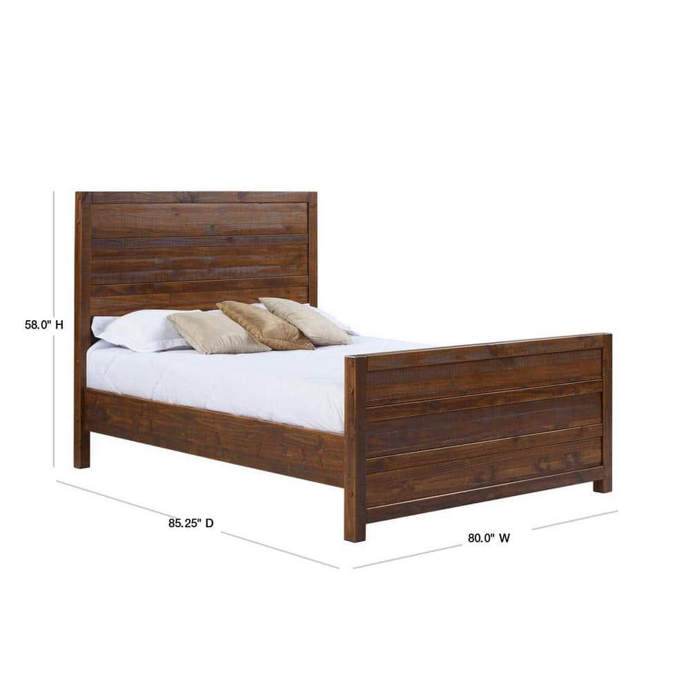Camaflexi Carmel Solid Wood Platform Bed Frame with Headboard, King, Antique Walnut