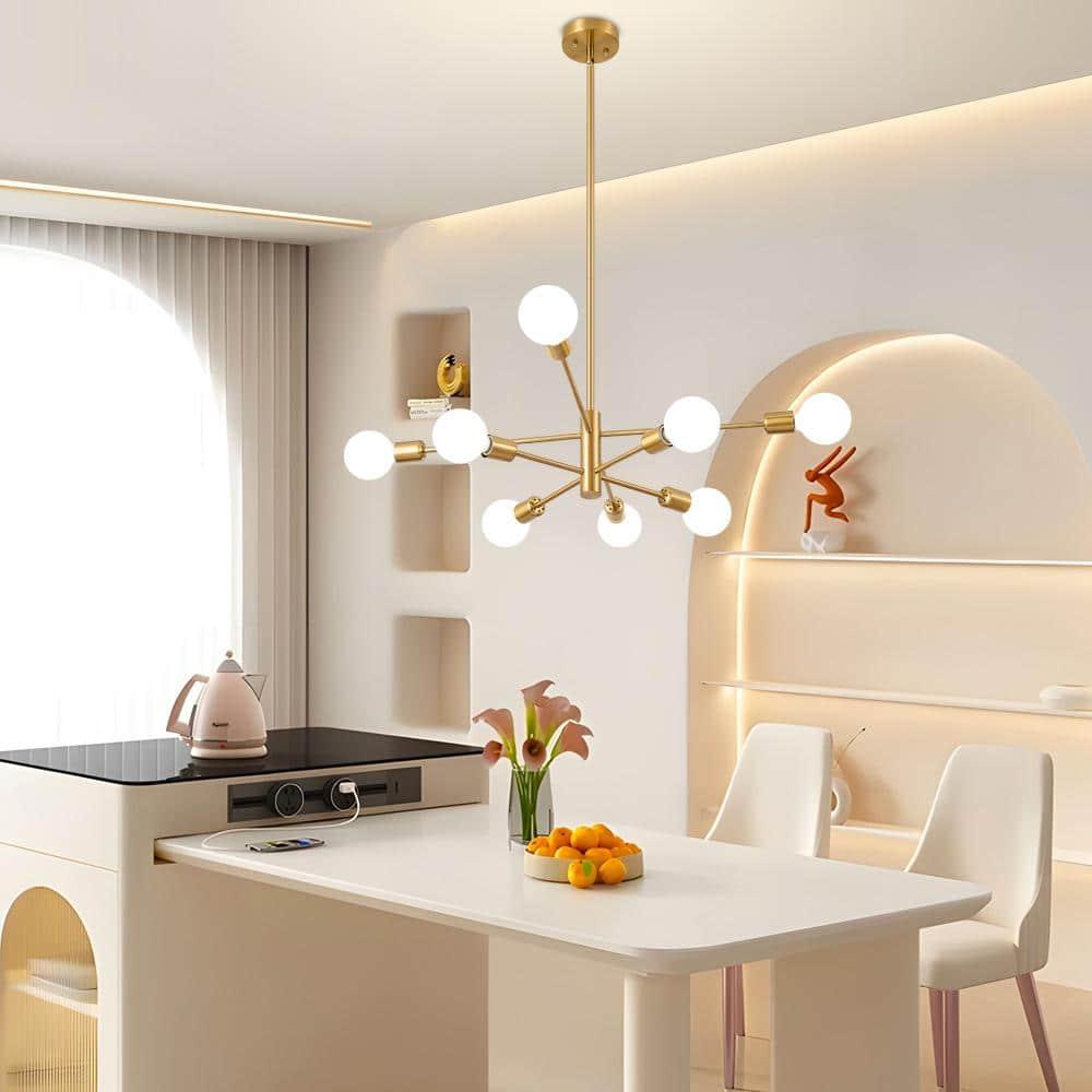 Modern Gold Sputnik Chandelier with 8 Lights E26 Mid Century Ceiling Lighting Fixtures for Living Room, Kitchen Island, Bedroom, Dining Room, and Farmhouse