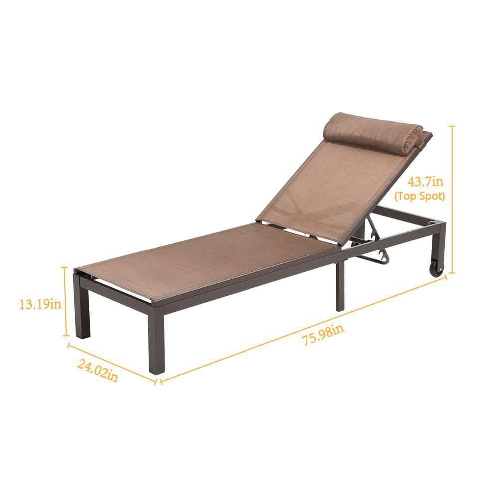 Outdoor Six Position Adjustable Chaise Lounge Chair Brown - Crestlive Products: All-Weather Aluminum Patio Lounger