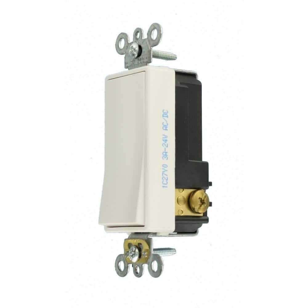 Leviton 56080-2W 3A, 24V AC/DC Low Voltage Momentary Contact Single Pole Single Throw Decora Plus Switch, Center Off, Commercial Spec Grade - WHITE