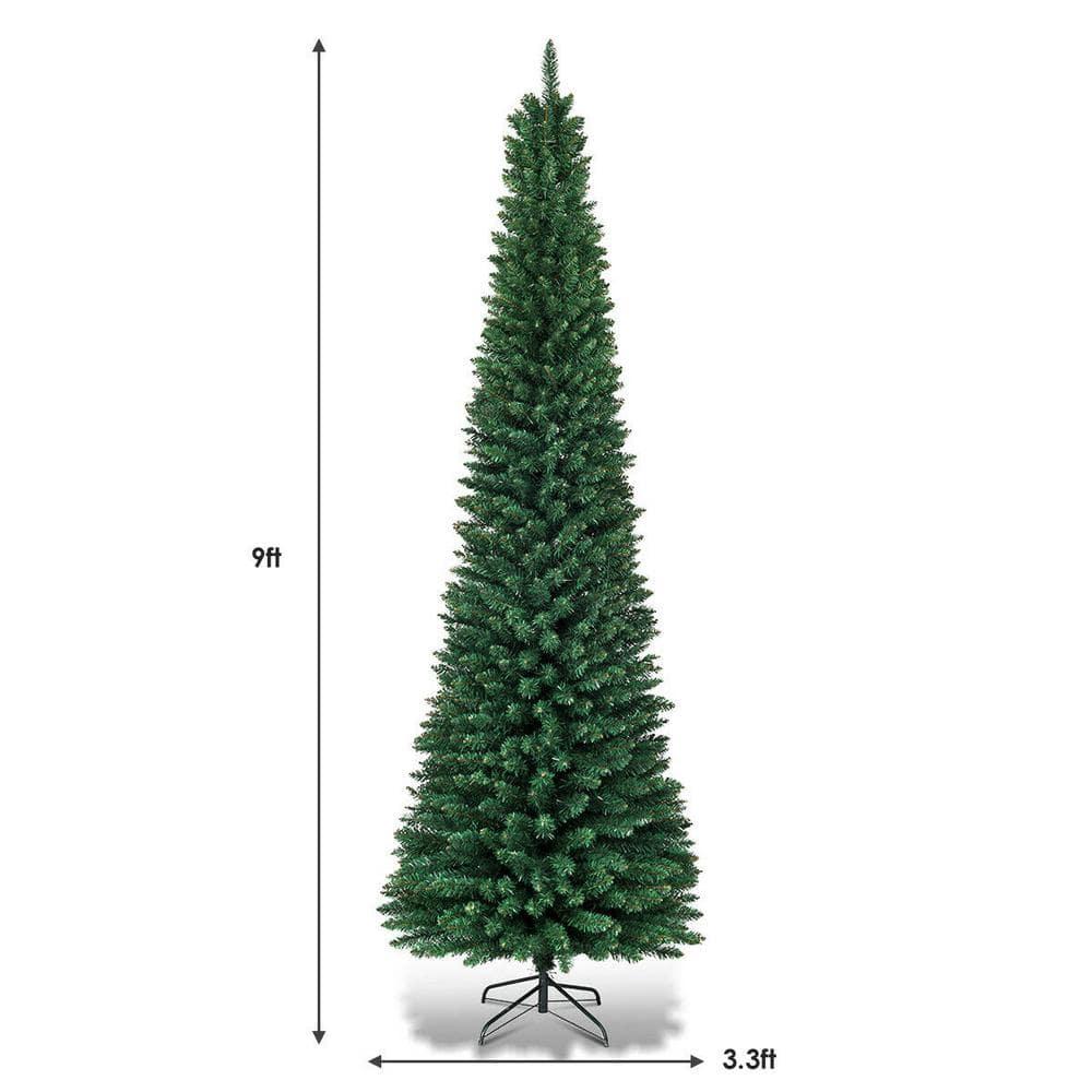 Costway 9Ft PVC Artificial Pencil Christmas Tree Slim Stand Green