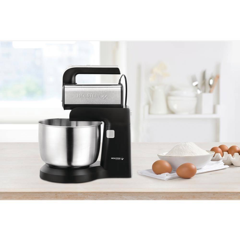 Holstein Housewares 2.9 QT 5-Speed Hand and Stand Mixer with LED Light, Black/Stainless Steel