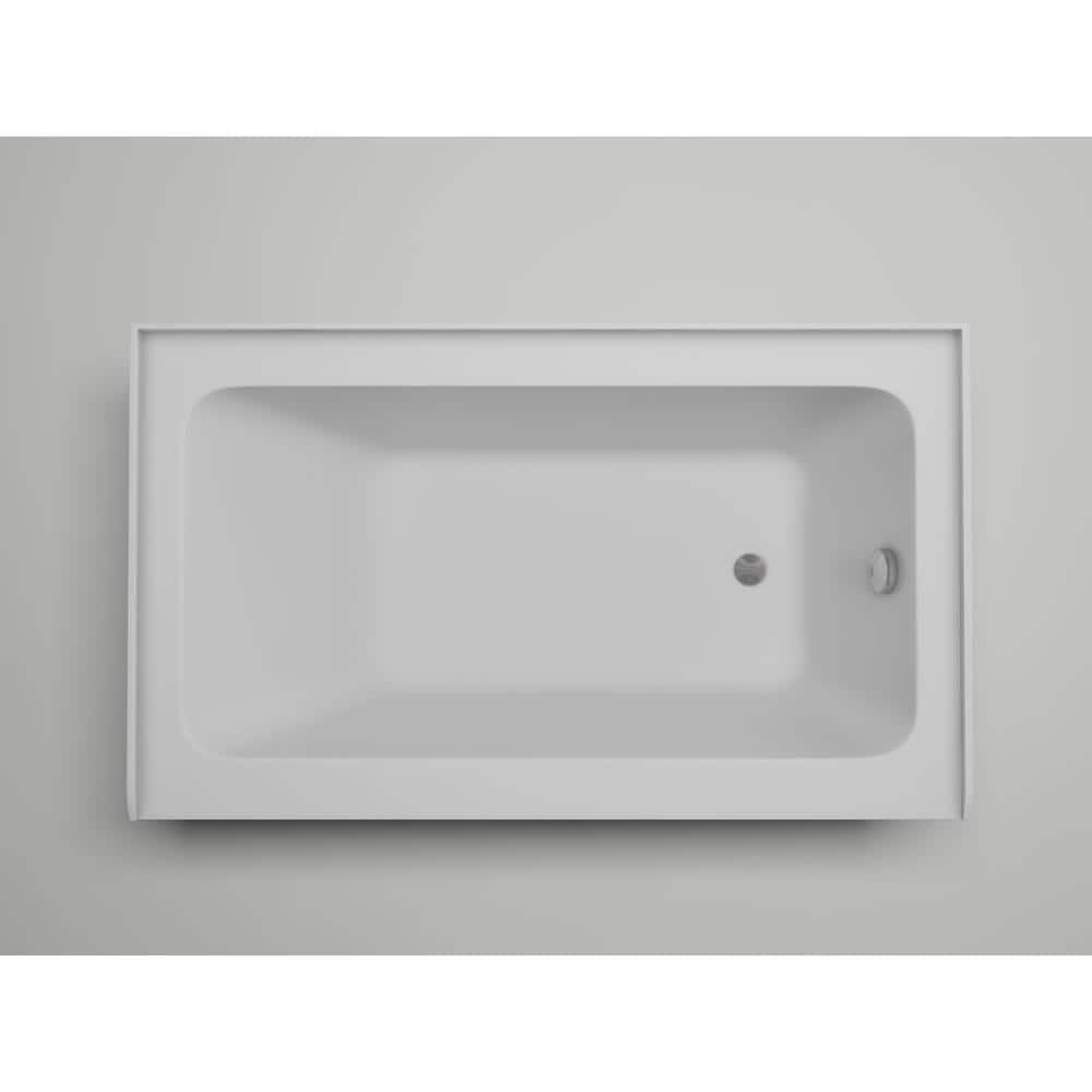 Vanity Art Acrylic Alcove Bathtub with 3 Side Tiling Flange, 54 x 32 inches Slip Resistant Surface 121-Degree Backrest Shower Tub, Reinforced Fiberglass Right Drain Soaking Tub