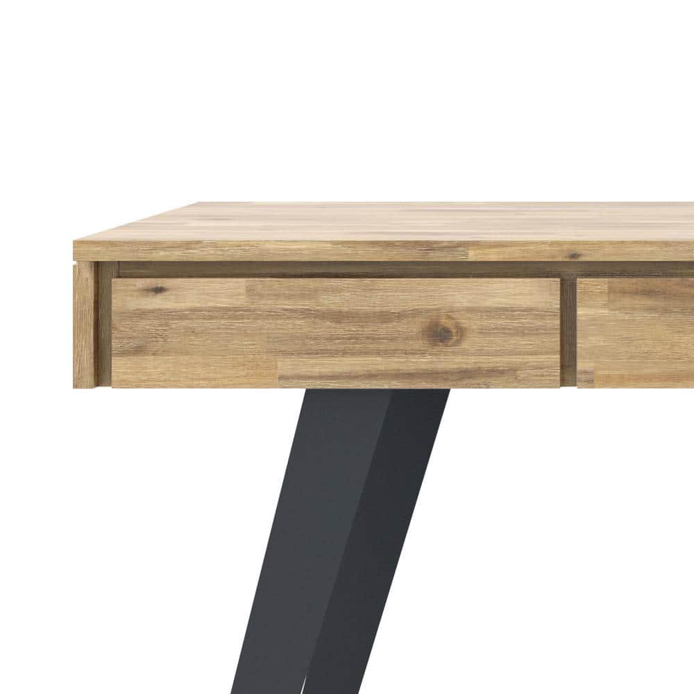Simpli Home Lowry Solid Acacia Wood Desk, Industrial Style with Keyboard Tray and 2 Drawers