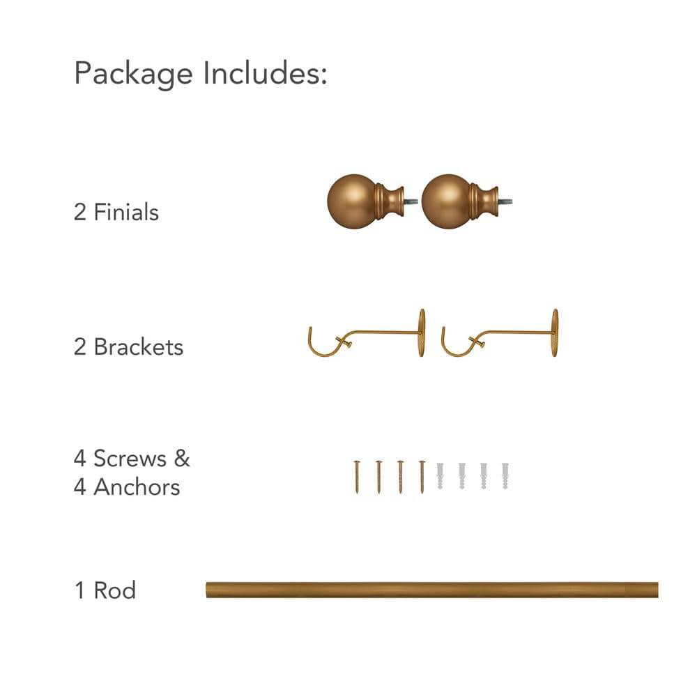 Cordelia 1" Window Drapery Single Curtain Rod with Globe Ball Finial - 28"-48" - Soft Gold - Elrene Home Fashions