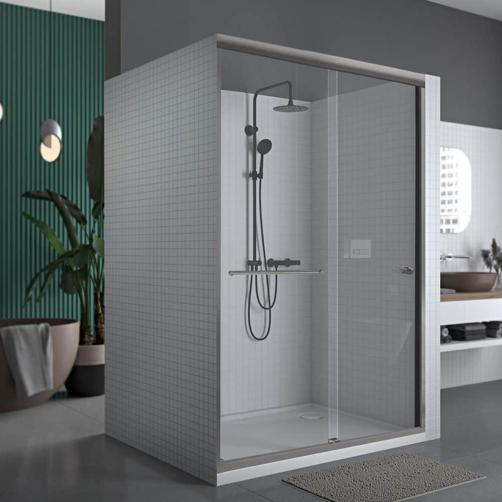 56" - 60" W, 62"H Double Sliding Semi-Frameless with Fixed Glass Panel 60" W x 62" H Shower Door
