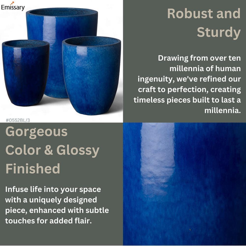 Tall 22 in. D x 28 in. H Blue Ceramic Round Planter with Drainage Hole