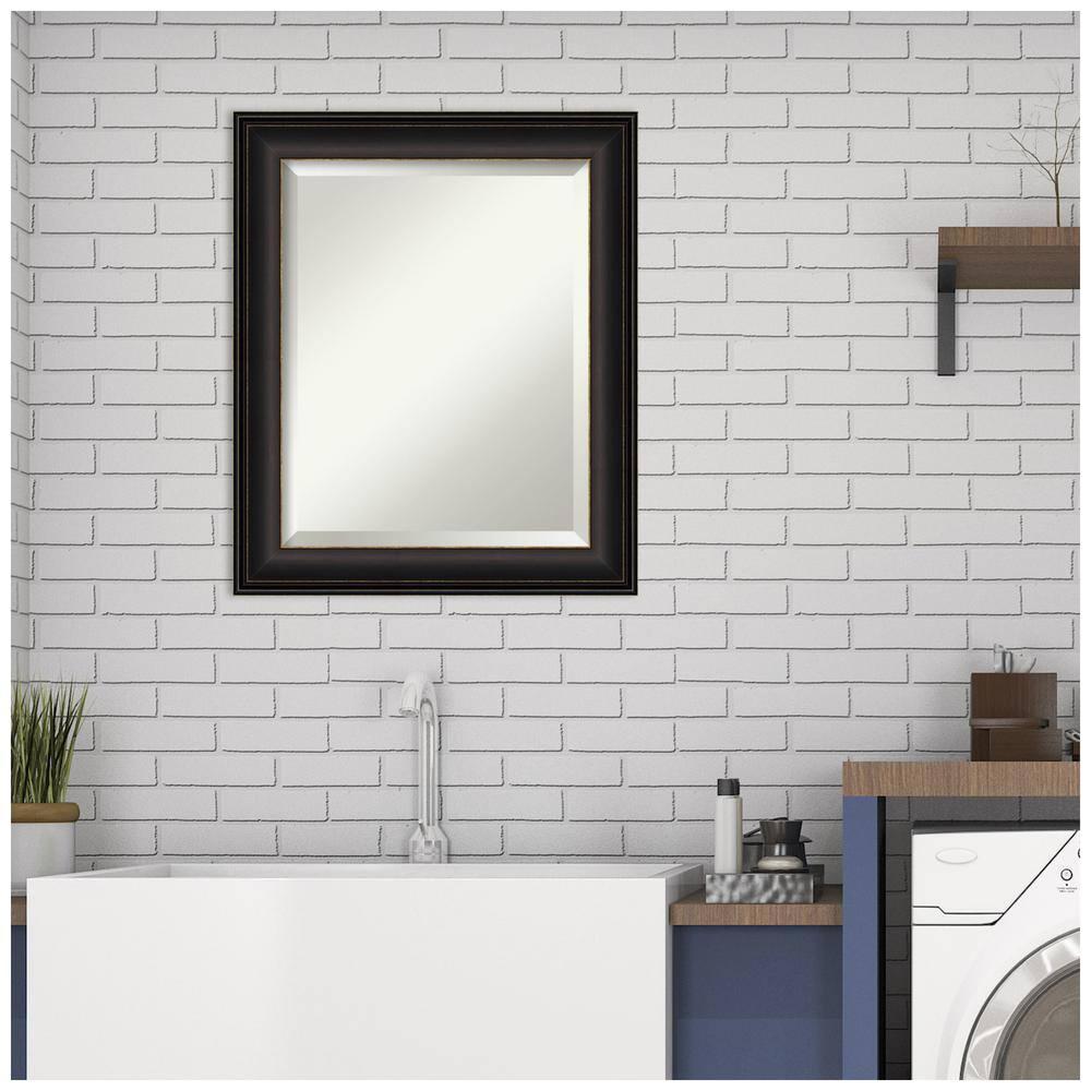 Amanti Art 20" x 24" Trio Oil Rubbed Framed Bathroom Vanity Wall Mirror Bronze: Modern Rectangle Beveled, Wall Mount, Polystyrene Frame