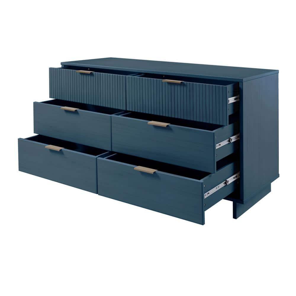 Granville Modern 6 Drawer Double Wide Dresser Midnight Blue - Manhattan Comfort: UV Painted, Soft Close, Wood Frame