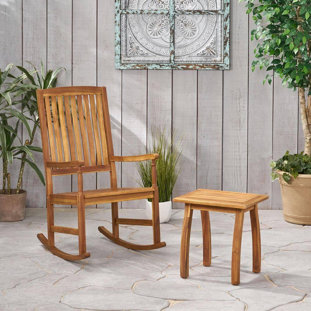 Noble House Arcadia Outdoor Acacia Wood Rocking Chair and Side Table Set Teak