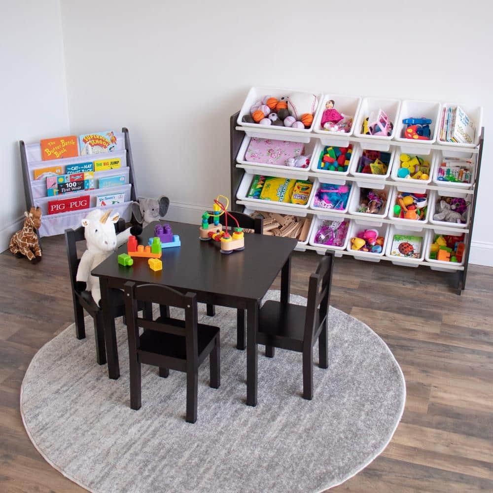 Extra Large Kids' Toy Storage Organizer with 20 Storage Bins Espresso/White - Humble Crew: Playroom Bin Shelf, MDF