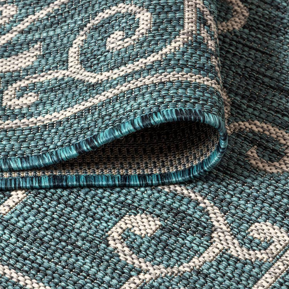5' Square Charleston Vintage Filigree Textured Weave Indoor/Outdoor Area Rug, Teal/Gray - JONATHAN Y