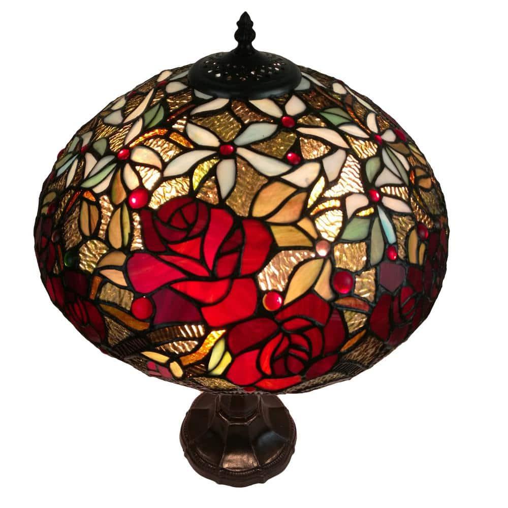 Amora Lighting  24 in. Tiffany Style Red Roses Table Lamp