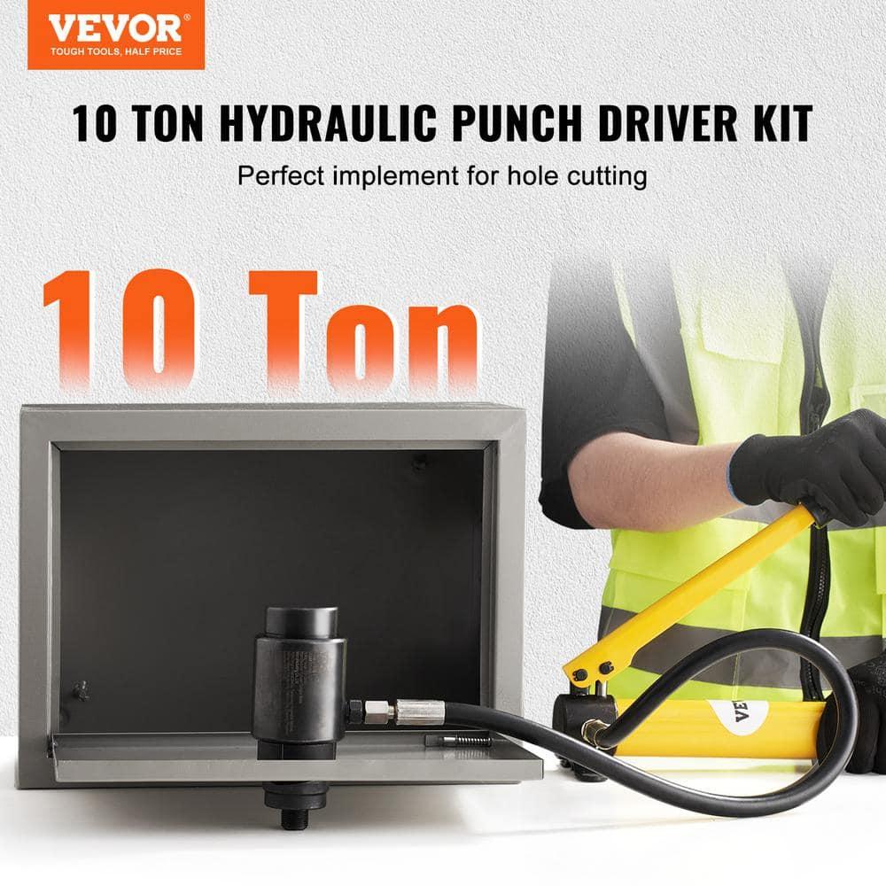 VEVOR Hydraulic Knockout Punch Kit, 10 Ton 1/2" to 2" Conduit Hole Cutter Set, KO Tool Kits with Puncher 6 Piece, Metal Sheet Driver Tools, Yellow