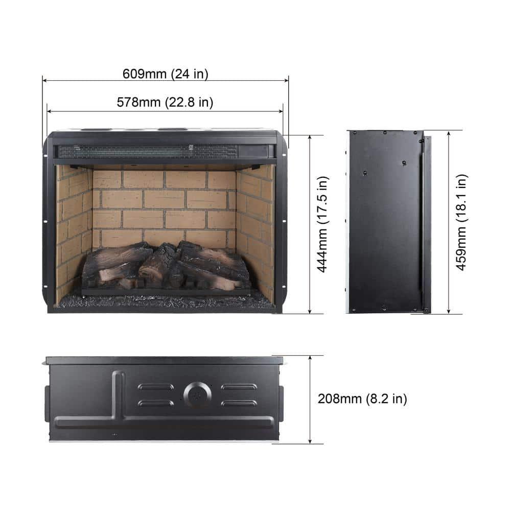 23 Inch Electric Fireplace Insert,Infrared Quartz Heater With Realistic Flames and Remote Control,Electric Fireplace Heater With Overheating Protection,Remote,Woodlog Version with Brick