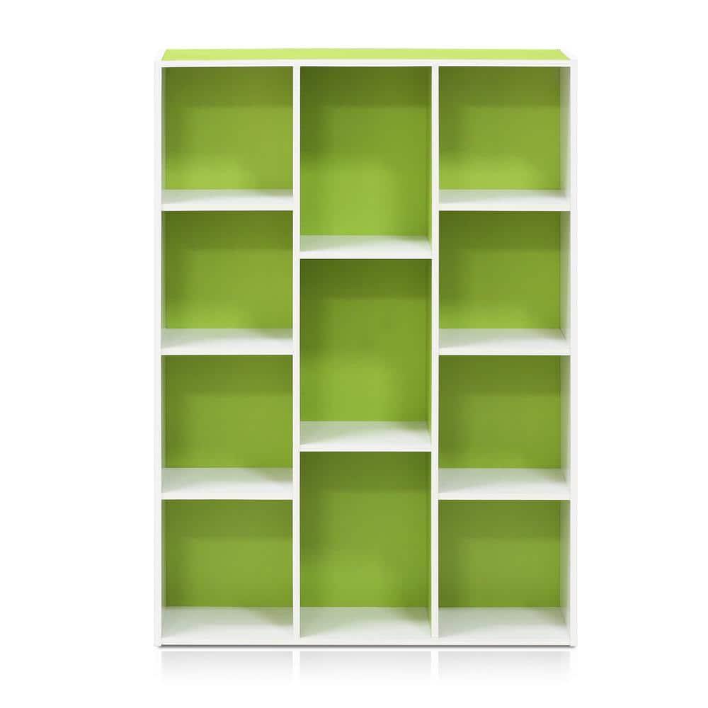 Furinno 3-tier Open Bookcase 11-Cube Floor Standing Storage Shelves Display Cabinet,Green