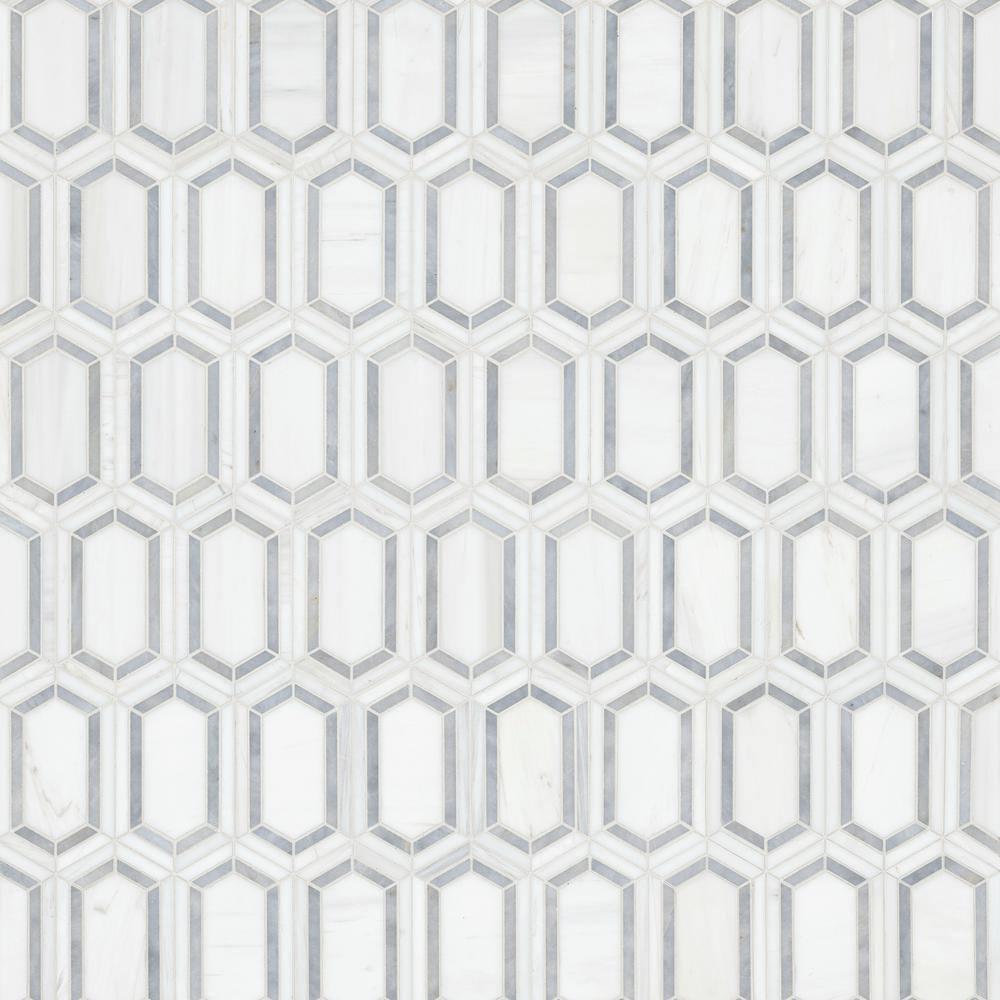 Bianco Dolomite Pavilion Picket 12 in x 12 in. Polished Marble Mesh-Mounted Mosaic Tile