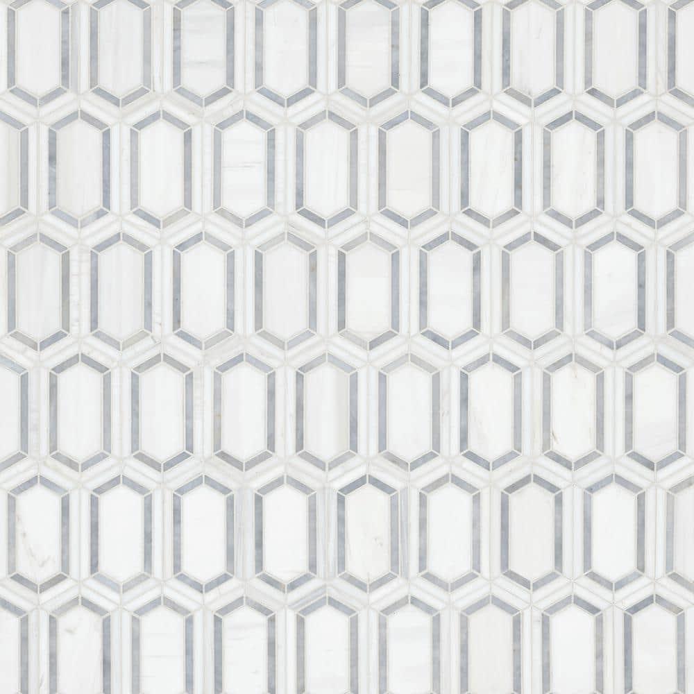 Bianco Dolomite Pavilion Picket 12 in x 12 in. Polished Marble Mesh-Mounted Mosaic Tile
