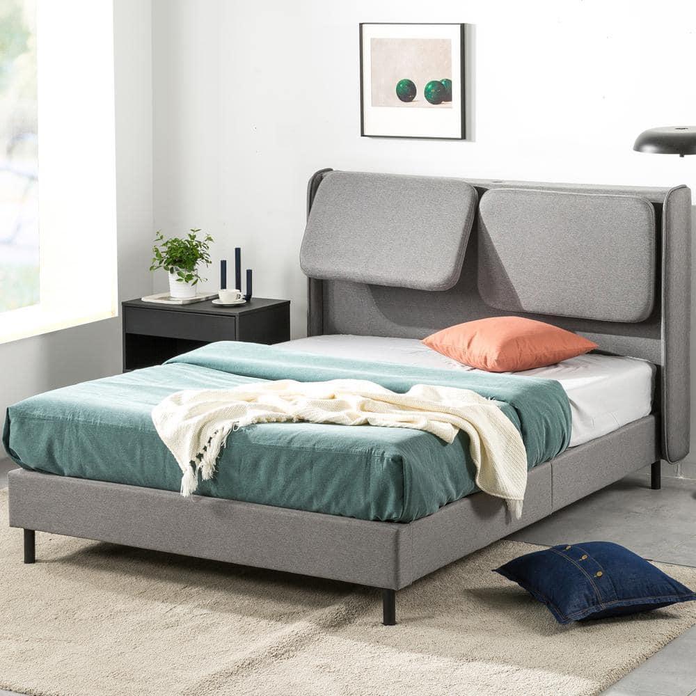 Zinus 41" Avery Platform Bed, Reclining Fabric Headboard and USB Ports, Grey, Full