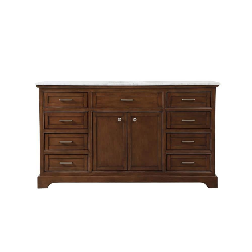 Elegant Decor Americana 60" Metal MDF Marble Single Bathroom Vanity in Teak