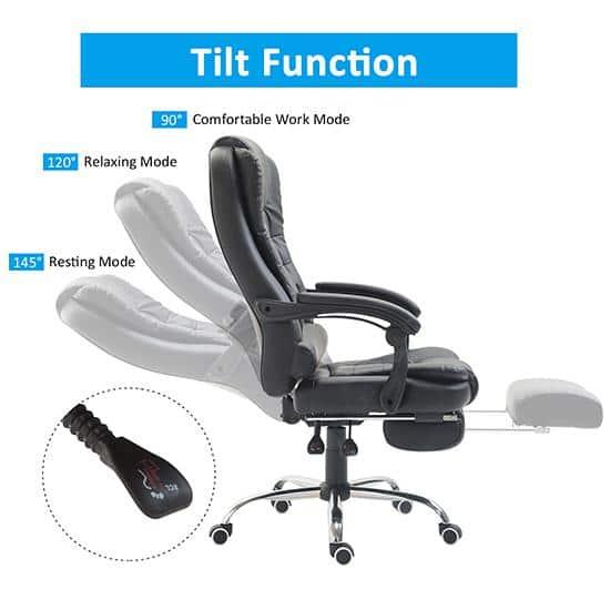 HOMCOM Executive Office Chair with Footrest and Lumbar Support, PU Leather Office Desk Chair, Ergonomic, Reclining and Swivel Chair, Black