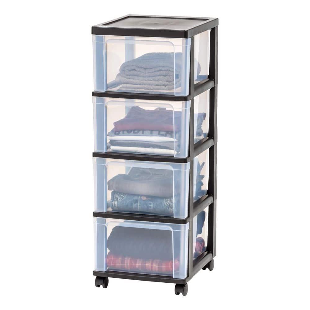 IRIS USA, Inc. 4-Drawer Narrow Plastic Storage Drawer Cart, Black (Set of 2)