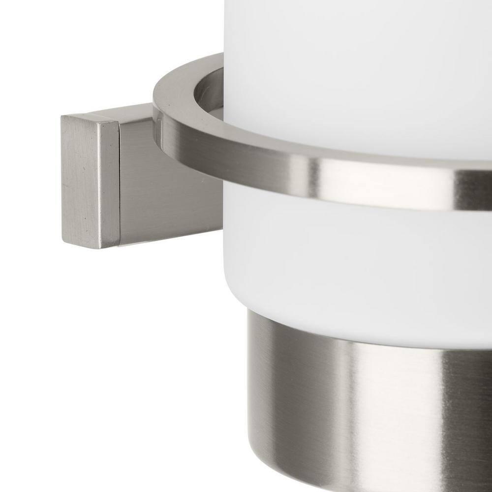 Progress Lighting Reiss 2-Light Vanity Light, Brushed Nickel, White Glass Shade