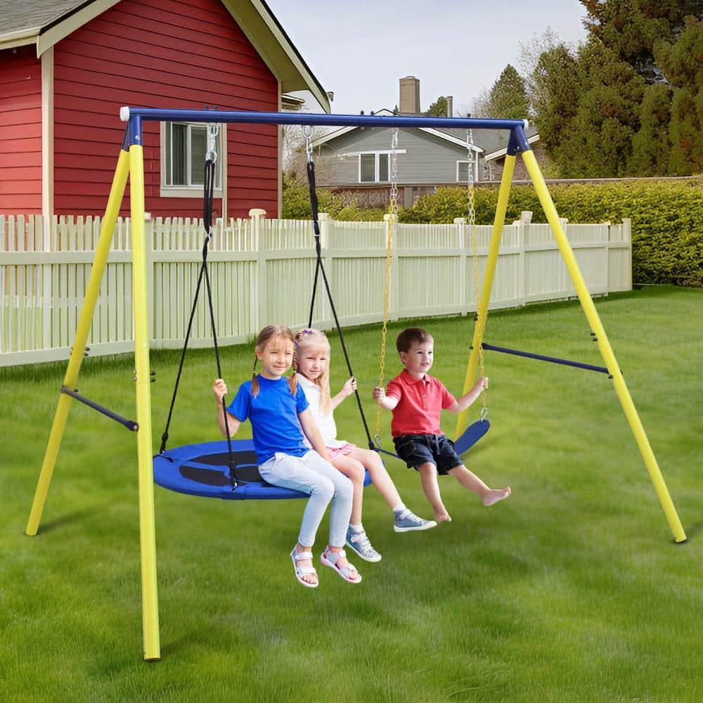 Multi-Person Indoor Outdoor Metal Swing Set with Safety Belt for Backyard in Multi-Color