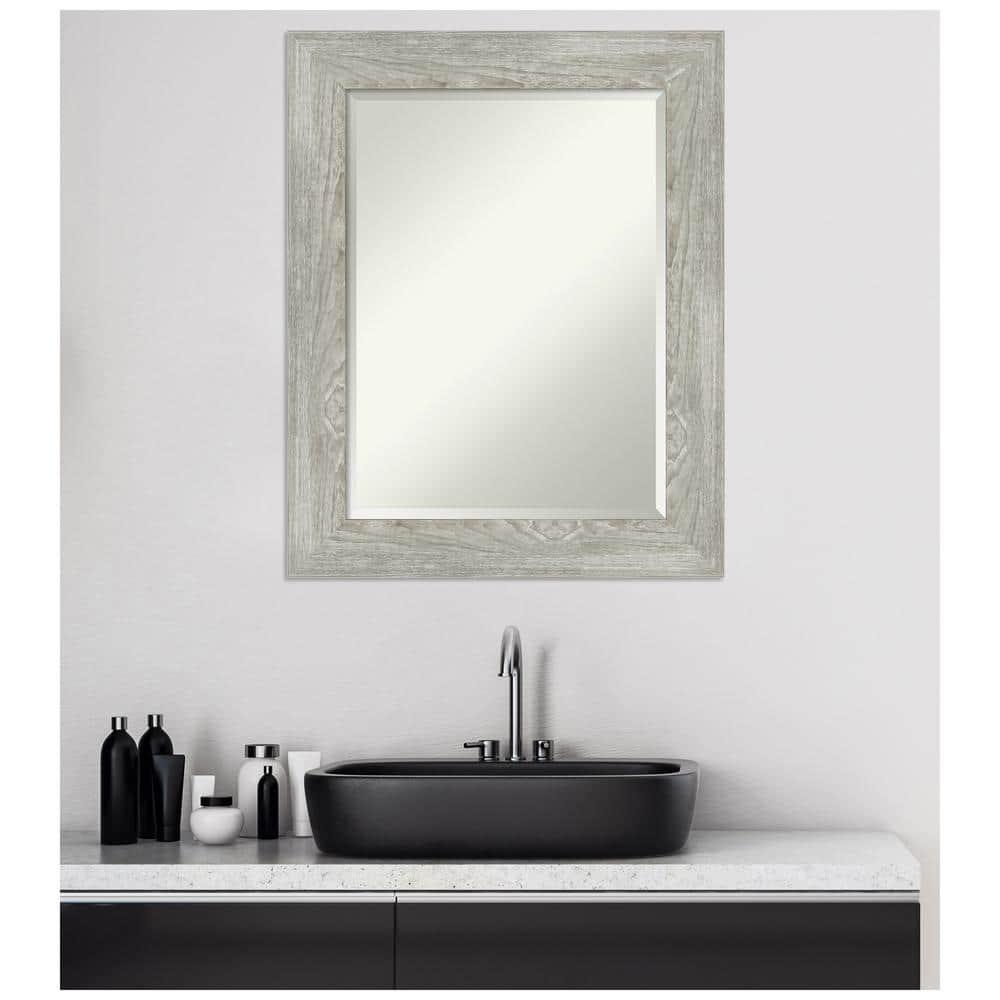 Amanti Art Beveled Bathroom Wall Mirror - Dove Greywash Frame Outer Size: 24 x 30 in