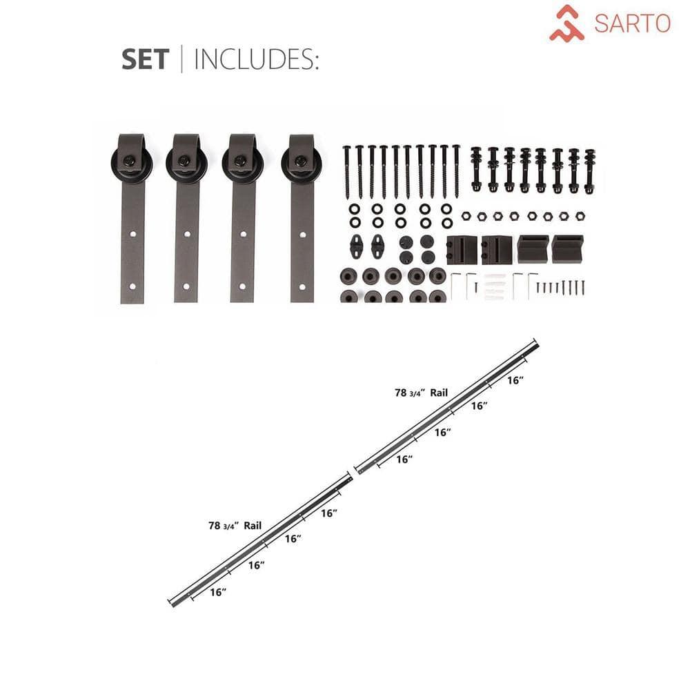 SARTODOORS Quadro Frosted Glass Barn Doors with Installation Hardware Kit