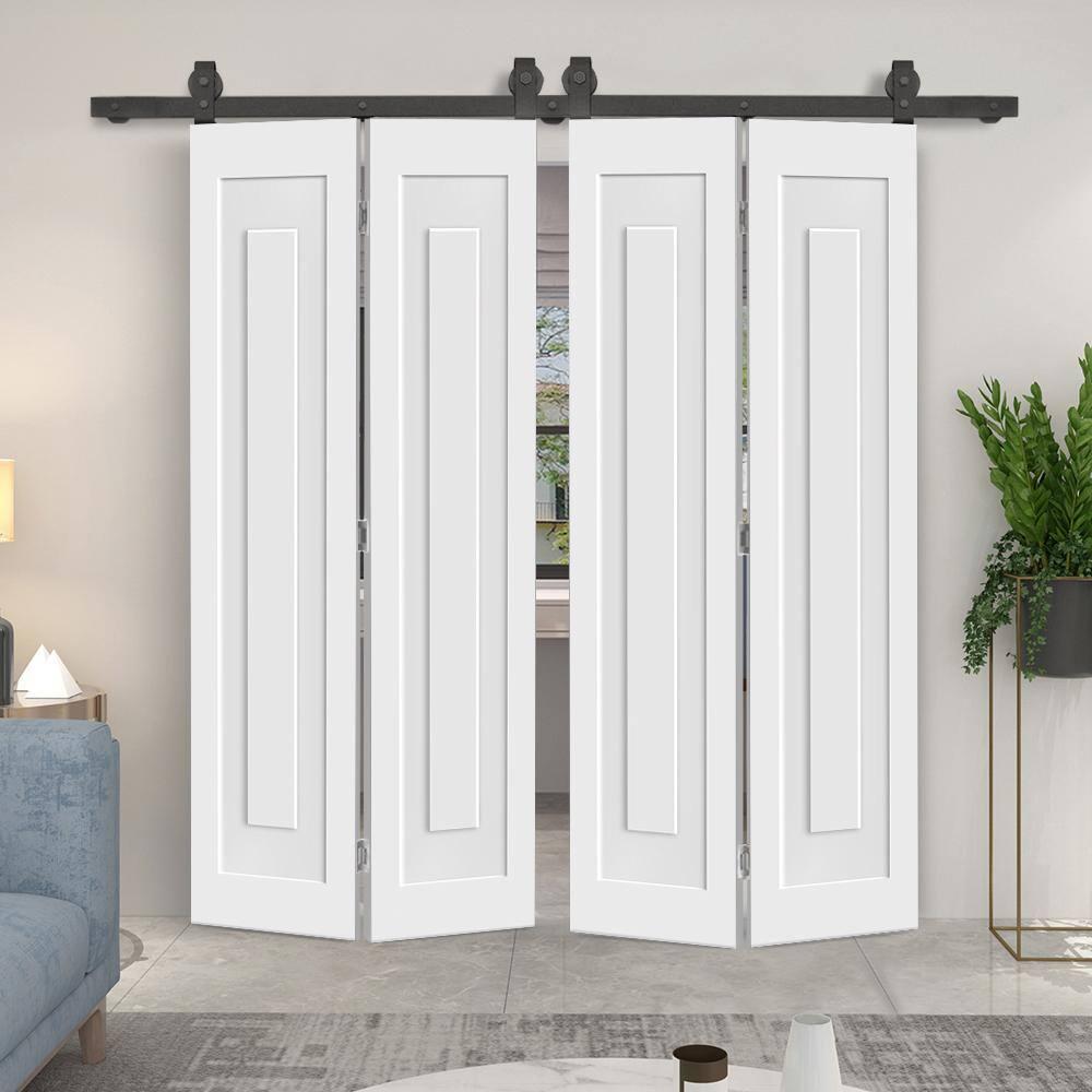 Calhome 3 PANEL Shaker Composite Double Bi-Fold Door with Sliding Barn Door Hardware Kit