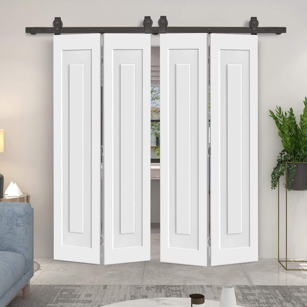 Calhome 3 PANEL Shaker Composite Double Bi-Fold Door with Sliding Barn Door Hardware Kit