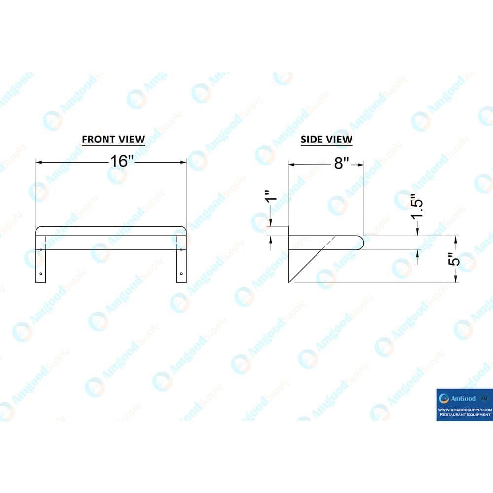 AmGood 8 in. x 16 in. Stainless Steel Wall Shelf | NSF Certified | Appliance & Equipment Metal Shelving | Kitchen, Restaurant, Garage, Laundry, Utility Room