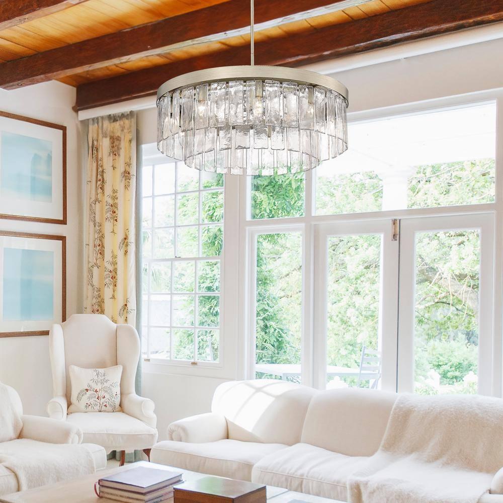 Golden Lighting Ciara 9-Light Chandelier in White Gold with Hammered Water Glass