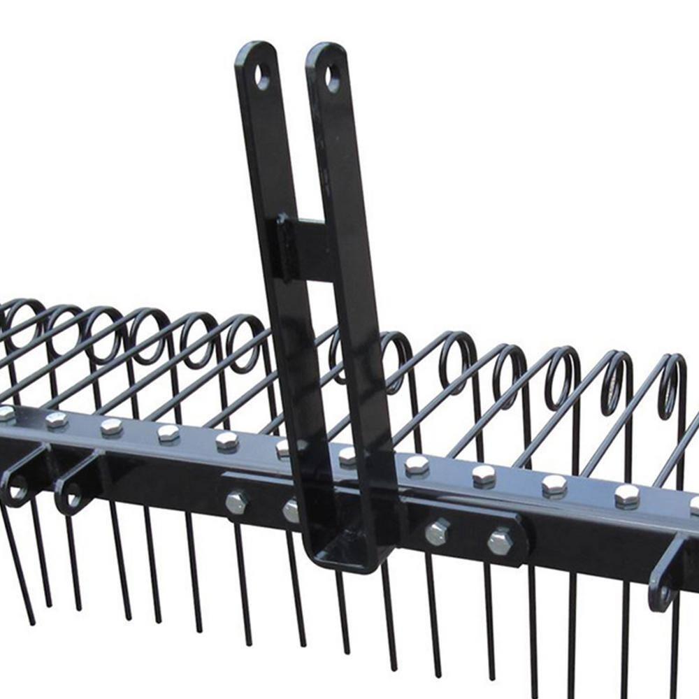 Field Tuff Steel Spring Coil Tine Tow Behind Landscape Rake for Leaves, Pine Needles, Straw, and Grass with 3 Point Hitch Receiver Attachment, Black