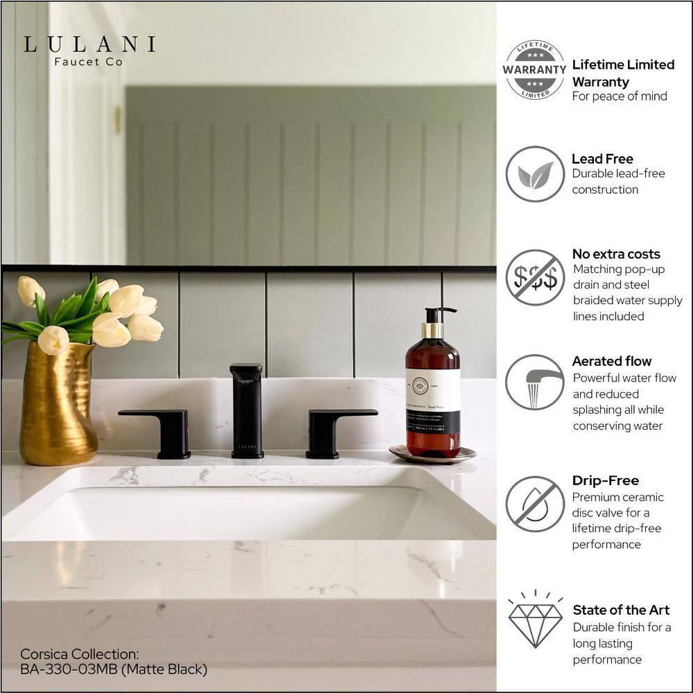 Lulani Corsica 2-Handle 8" Widespread Bathroom Faucet with Drain Assembly - Matte Black