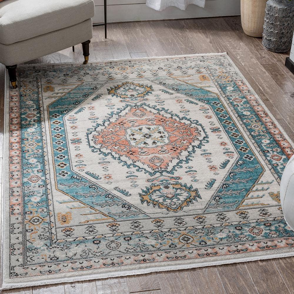 Espinal Oriental Blue/Ivory Area Rug