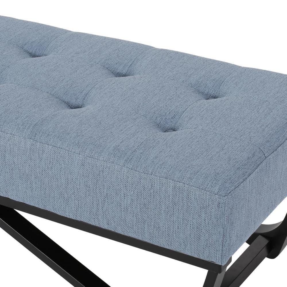 Noble House Dimitri Contemporary Fabric Ottoman Bench, Light Blue and Black