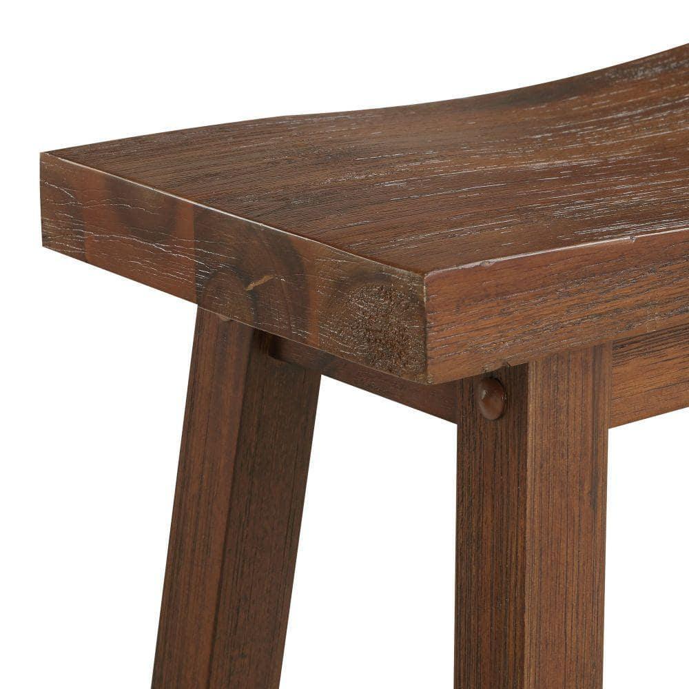 Benjara Saddle Design Wooden Counter Stool with Grain Details, Brown