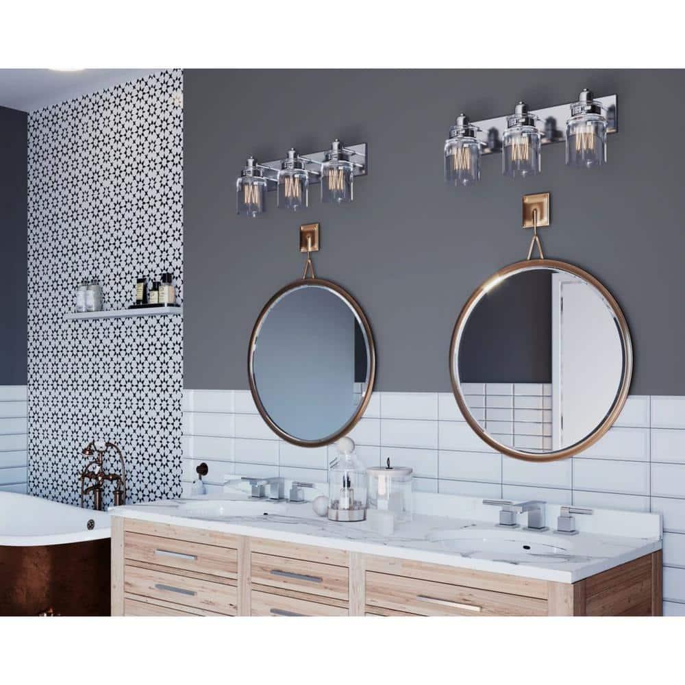 Progress Lighting Calhoun Collection 3-Light Bath & Vanity Wall Light, Brushed Nickel, Clear Glass Shade