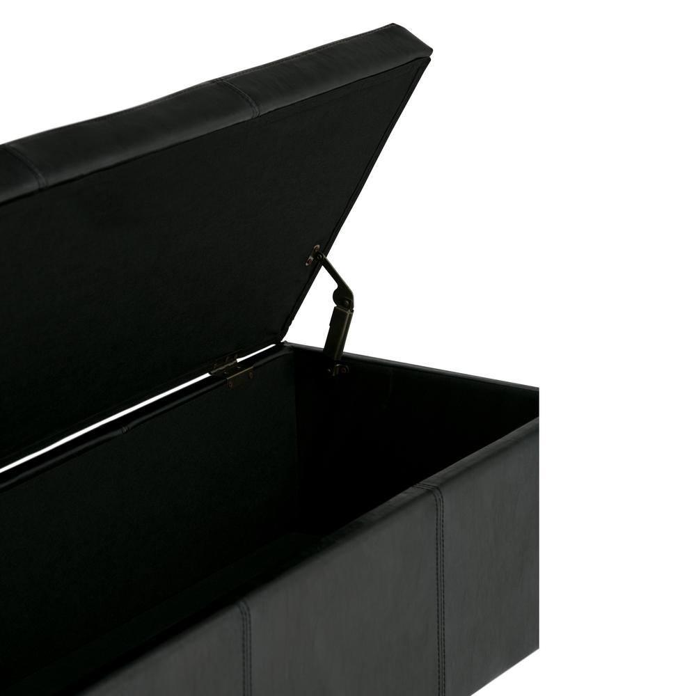 Simpli Home Avalon Storage Ottoman Bench In Midnight Black Vegan Faux Leather
